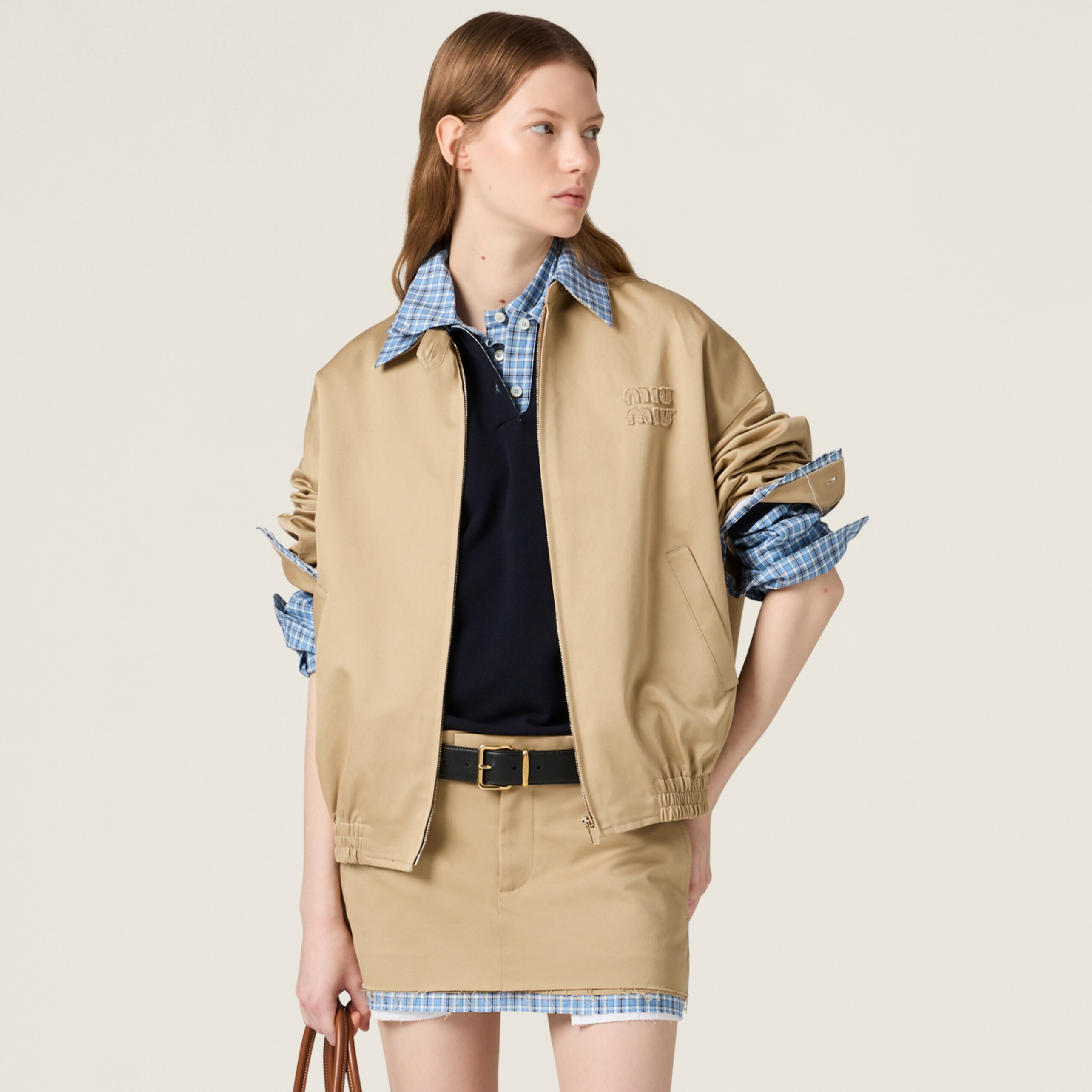 NIGO MiuMiu Women's Spring/Fall Fashion Casual Plaid Patchwork Collar Zipper Front Long Sleeve Jacket #nigo79438