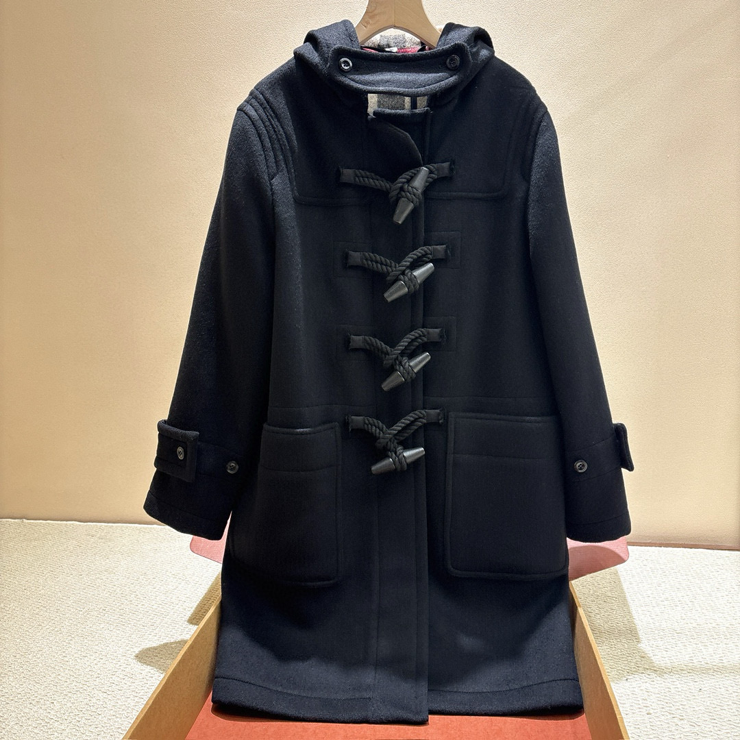 NIGO Burberry Men's And Women's Fall/winter Fashion Classic Solid Color Hooded Horn Button Mid Length Coat Trench Jacket #nigo79429