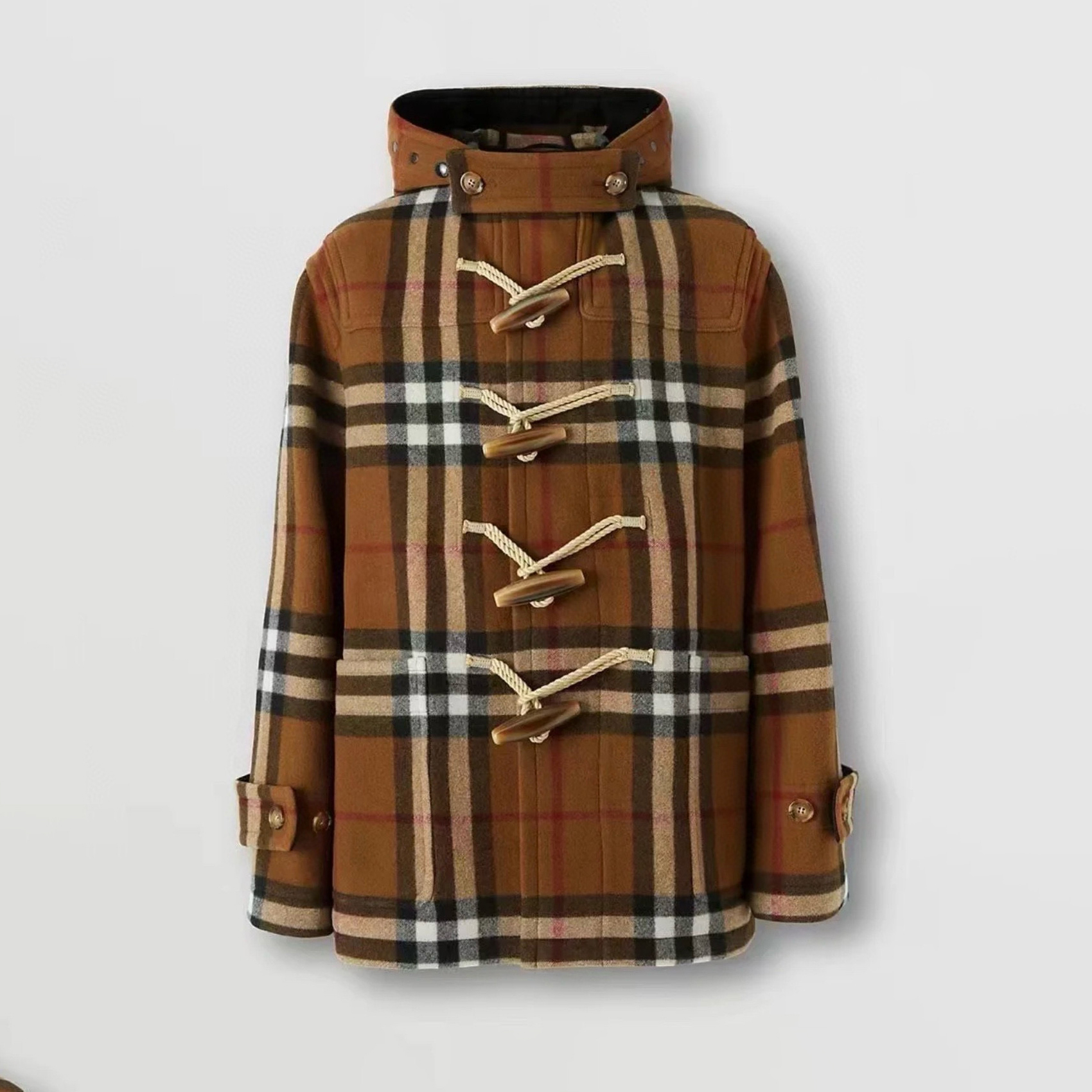 NIGO Burberry Men's And Women's Fall/winter Fashion Casual Checkered Hooded Single Breasted Short Coat With Horn Buttons Jacket #nigo79427