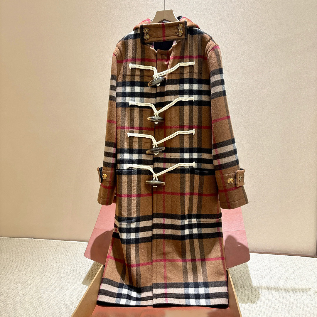 NIGO Burberry Men's And Women's Fall/Winter Fashion Casual Hooded Plaid Horn Button Long Coat Trench Jacket #nigo79428