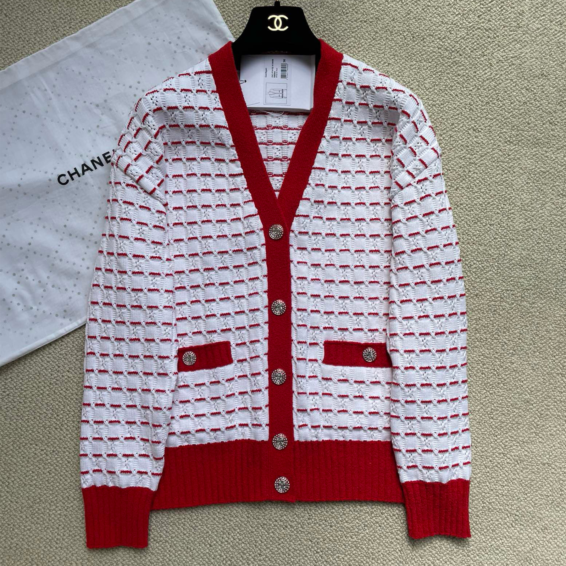 NIGO Chanel Women's Fall And Winter Red Striped V-neck Single-breasted Knitted Cardigan Elegant And Exquisite Fashion Casual Knitted Cardigan Jacket Ngvp #nigo2646