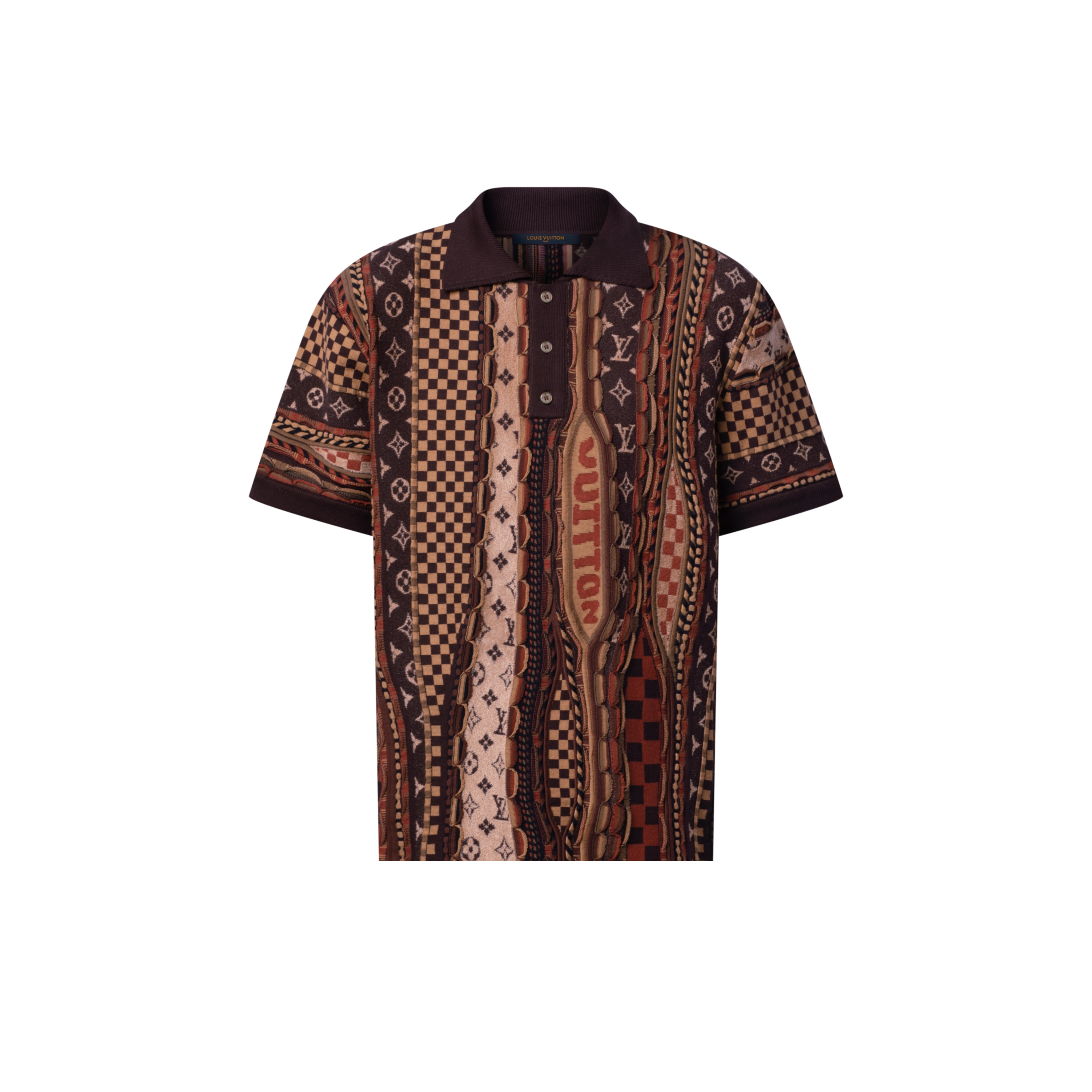 NIGO Louis Vuitton Men's Summer Logo Jacquard Knit Cotton-Blend Vintage Twist-Knit Short-Sleeve Polo T-Shirt #nigo79424