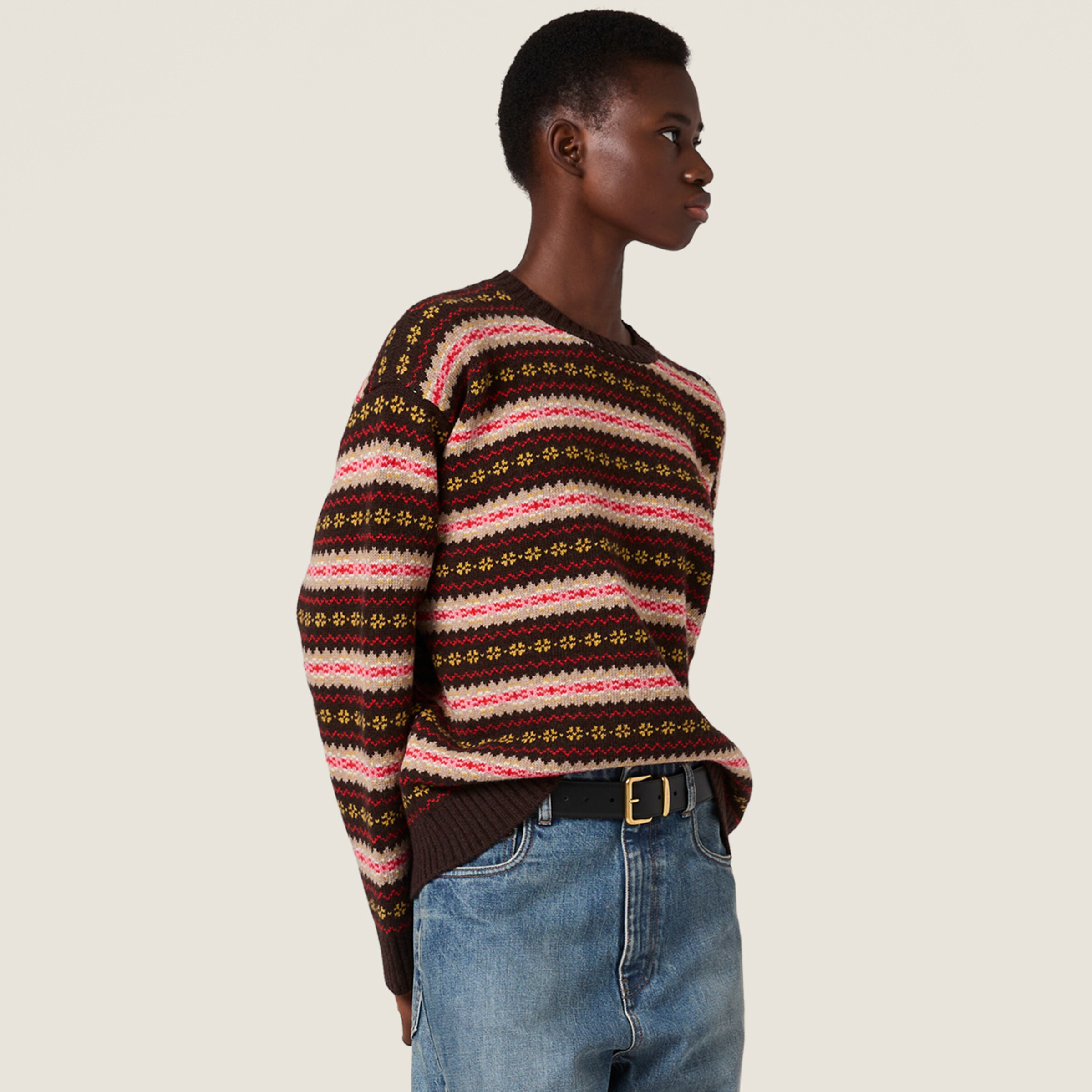 NIGO MiuMiu Women's Spring/Fall Fashion Casual Crew Neck Sweater Set with Striped Fair Isle Jacquard Wool Knit Sweater #nigo79425