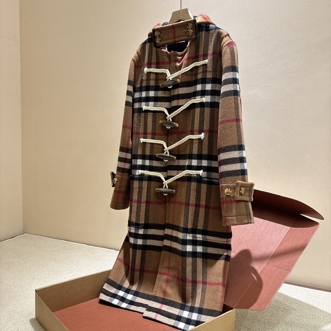 NIGO Burberry Men's And Women's Fall/Winter Fashion Casual Hooded Plaid Horn Button Long Coat Trench Jacket #nigo79428