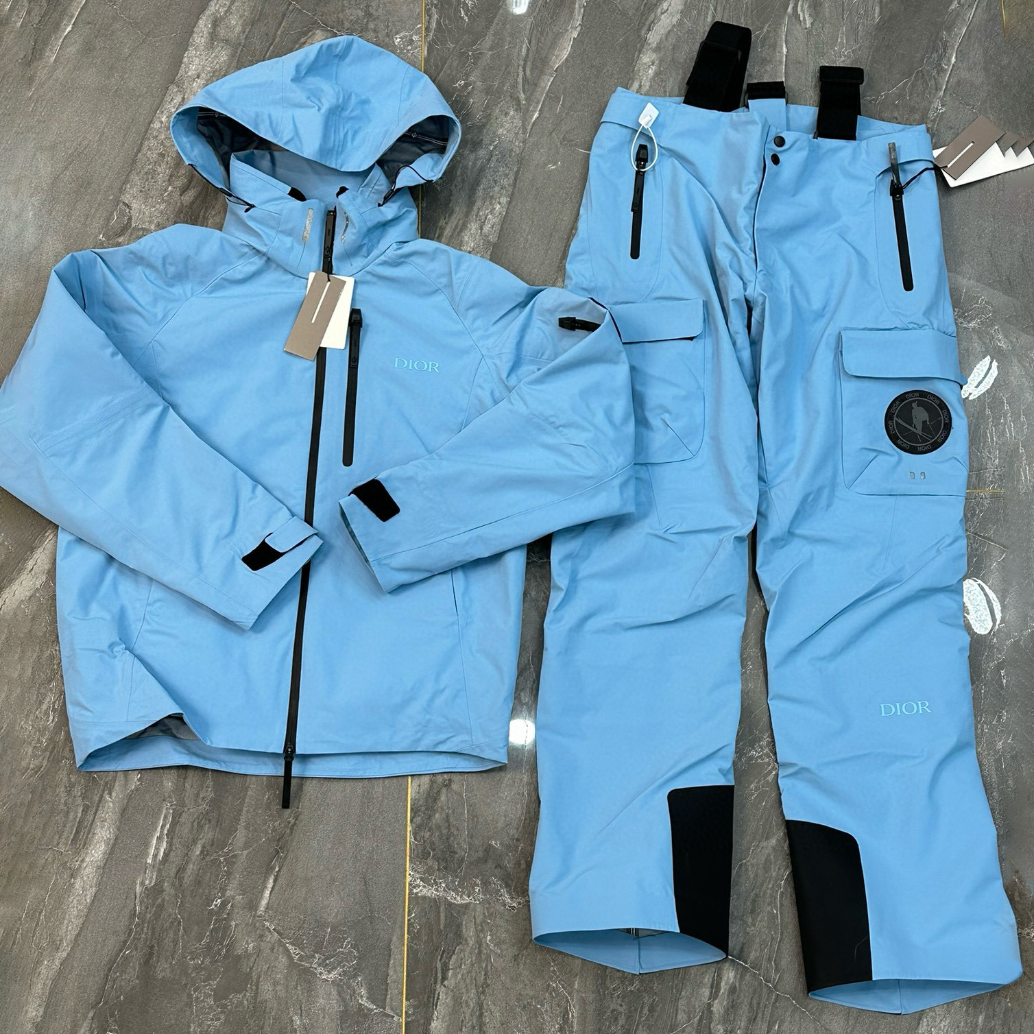 NIGO Dior Men's And Women's Fall/winter Fashion Classic Solid Color Hooded Zipper Windbreaker Jacket Solid Color Casual Suspender Pants Workwear Pants Ski Suit Set #nigo79441