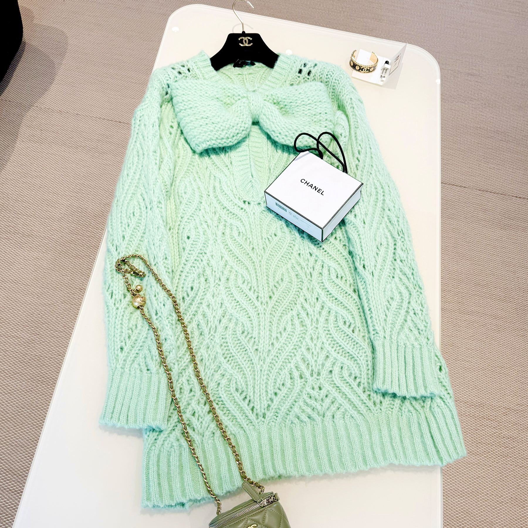 NIGO Chanel Women's Spring/Fall High-Street Bow-Neck Knit Higher Quality Long-Sleeve Solid-Color Mohair Wool Short Dress Dresses Ngvp #nigo2647