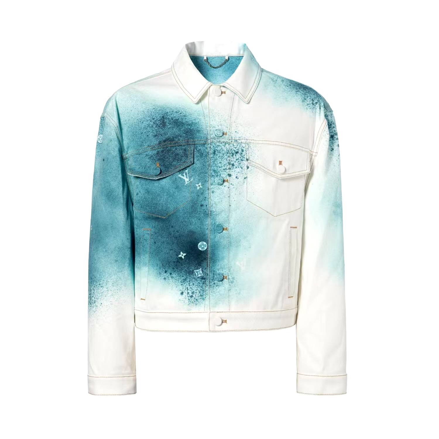 NIGO Louis Vuitton LV SPRAY Men's Spring/Fall Fashion Casual Collared Single Breasted Color Blocked Spray Print Pattern Denim Jacket #nigo79477