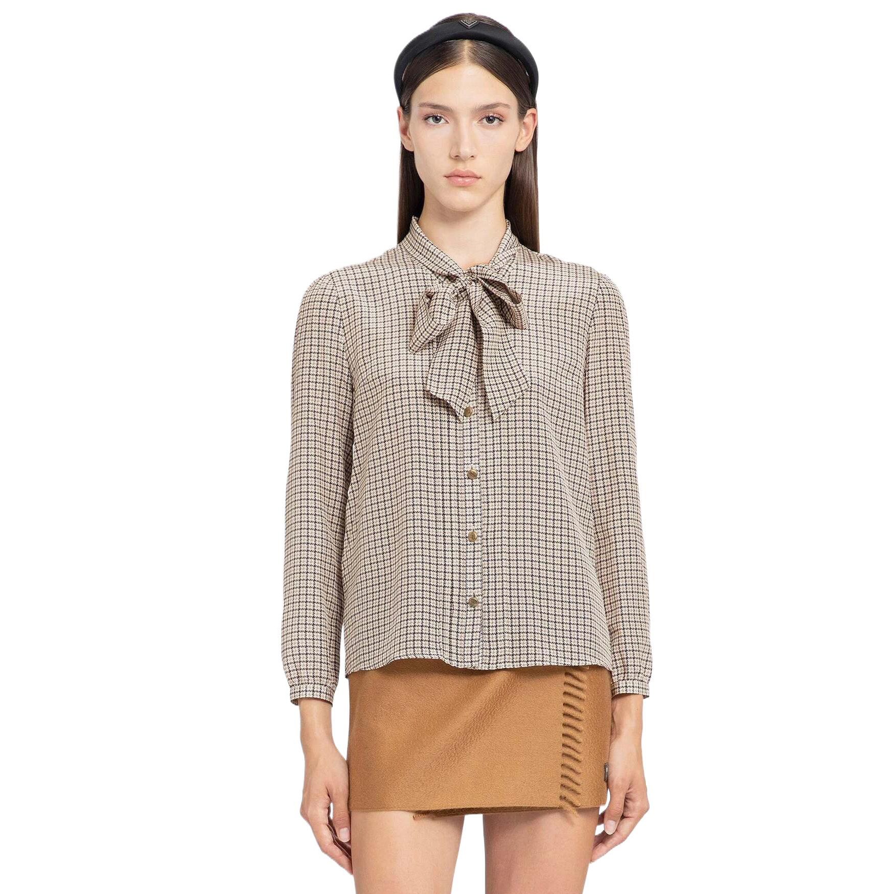 NIGO Prada Women's Spring/Fall Fashion Casual Plaid Print Single-Breasted Silk Cardigan Shirt #nigo79458