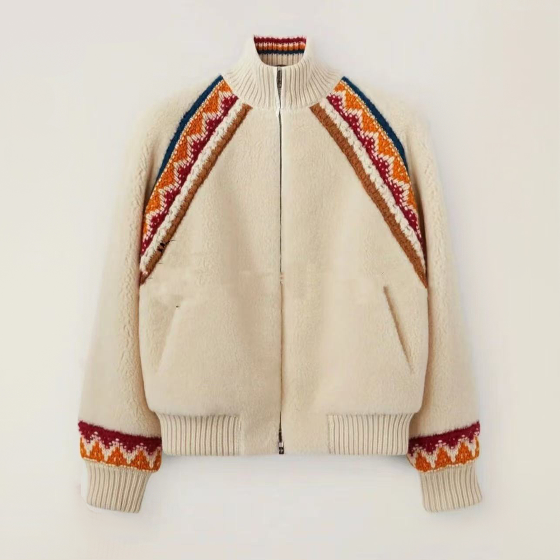 NIGO Loro Piana Women's Fall And Winter Color Clashing Knitted Jacquard Splicing Reversible Stand-up Collar Jacket Fashion Casual Elegant Sophisticated Baseball Jacket Jacket Ngvp #nigo2651