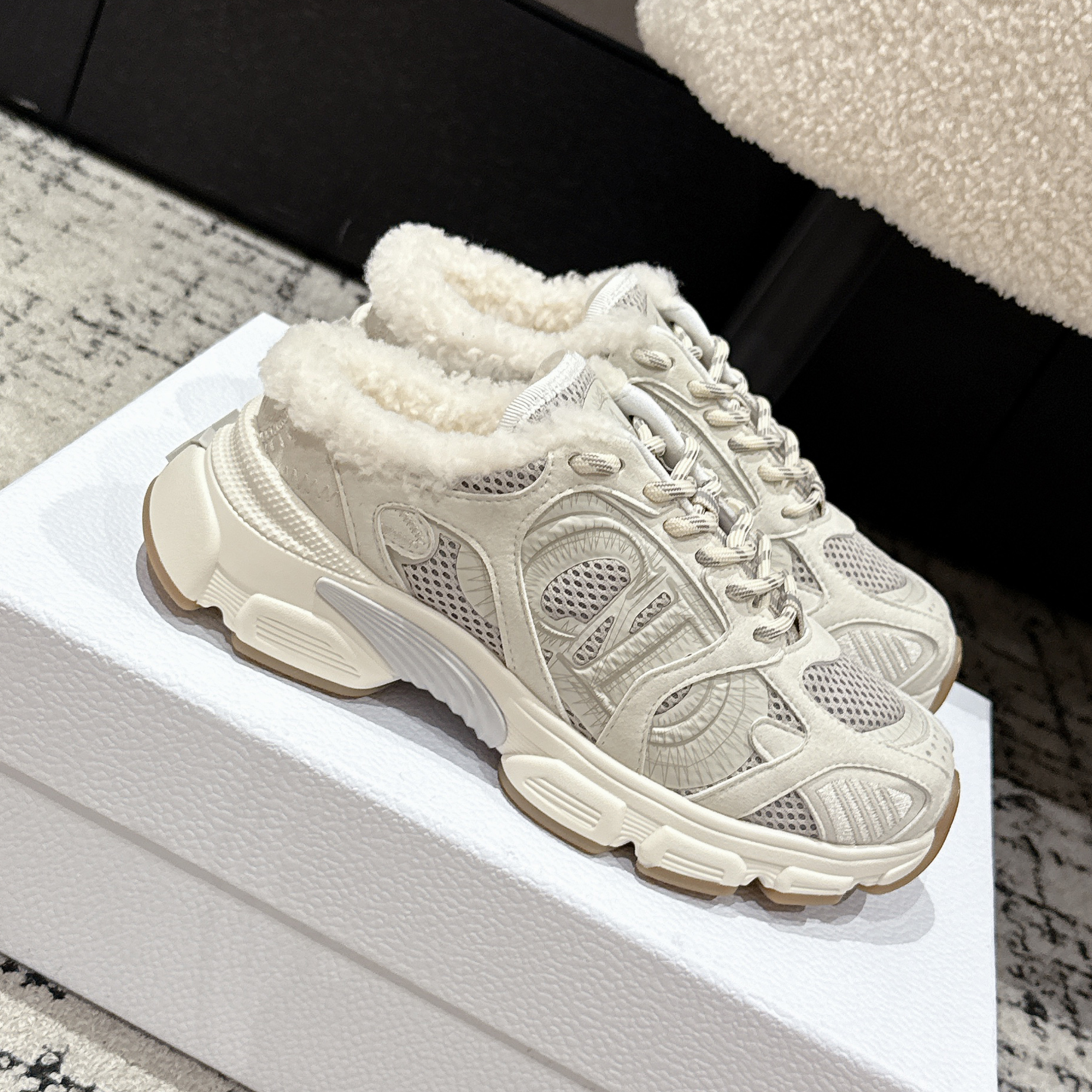 NIGO Dior Alps Dior Chrono Women's Fall/winter Casual Round Toe Lace Up Slip On Flat Low Top Heel Exposed Fleece Lined Moccasin Sneakers Shoes #nigo79453