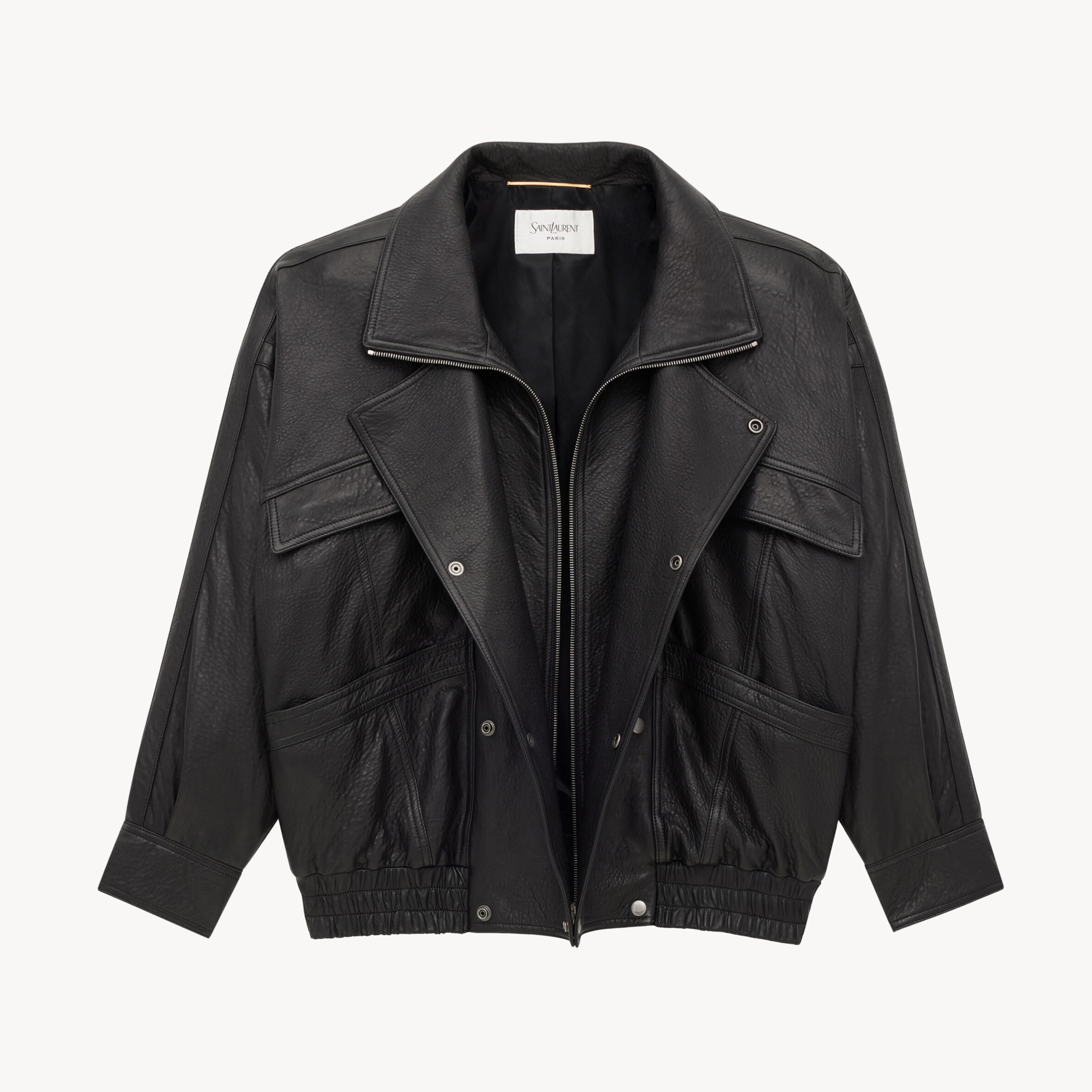 NIGO Saint Laurent Women's Bubbled Lambskin Bomber Jacket Spring/Fall Stand Collar Zipper Pilot Jacket Solid Color Motorcycle Leather Jacket Ngvp #nigo2714