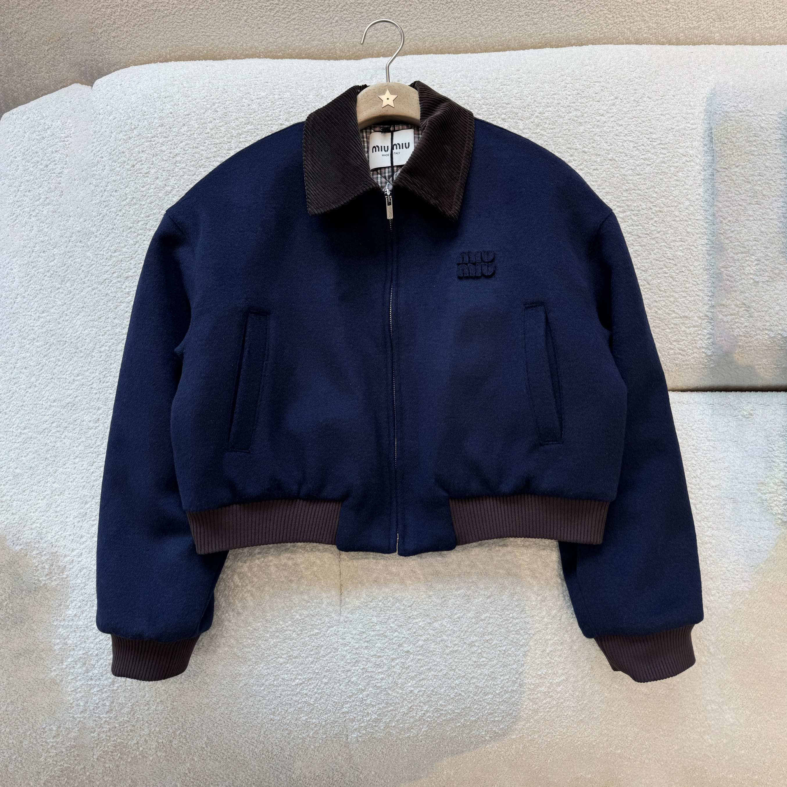 NIGO MiuMiu Women's Fall/Winter Fashion Casual Color Block Collar Zipper Corduroy Lined Wool Blend Cotton Jacket #nigo79457