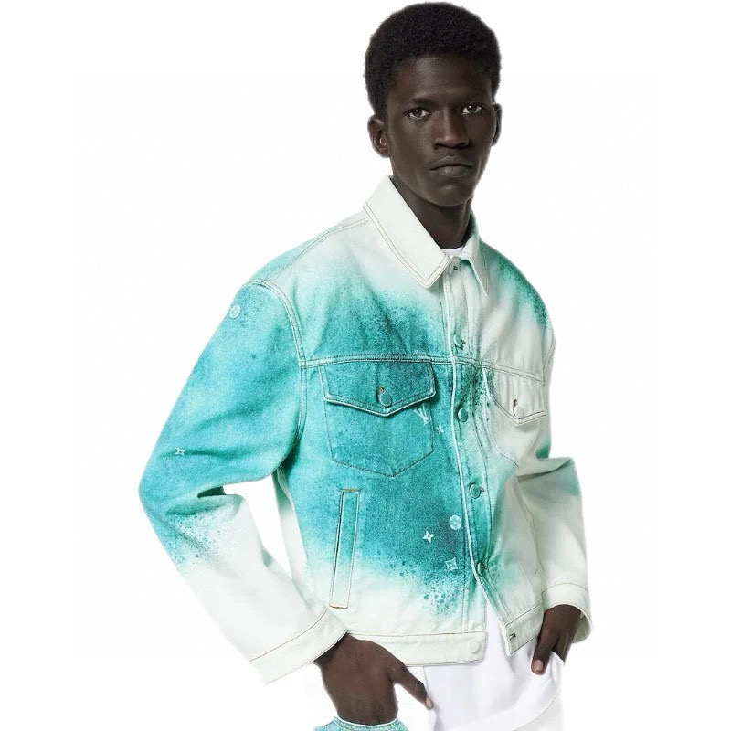NIGO Louis Vuitton LV SPRAY Men's Spring/Fall Fashion Casual Collared Single Breasted Color Blocked Spray Print Pattern Denim Jacket #nigo79477