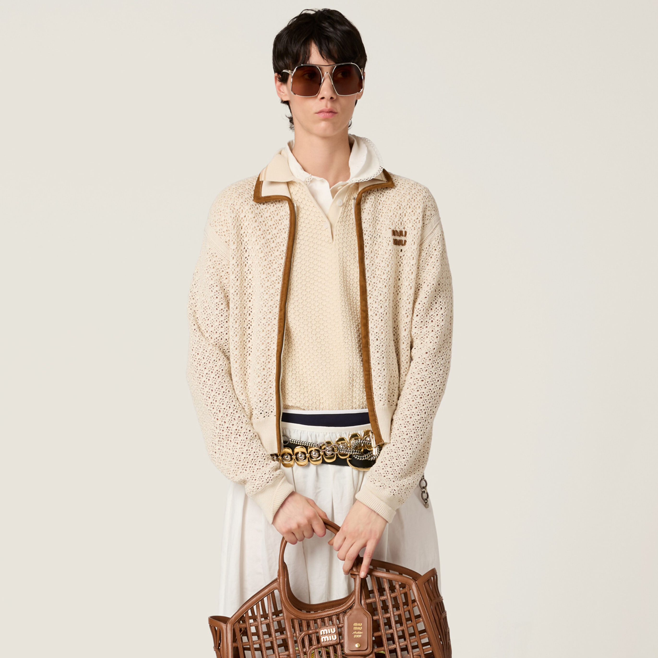 NIGO MiuMiu Women's Fall/Winter Fashionable Casual Collared Zipper Contrast-Trim Cardigan #nigo79462