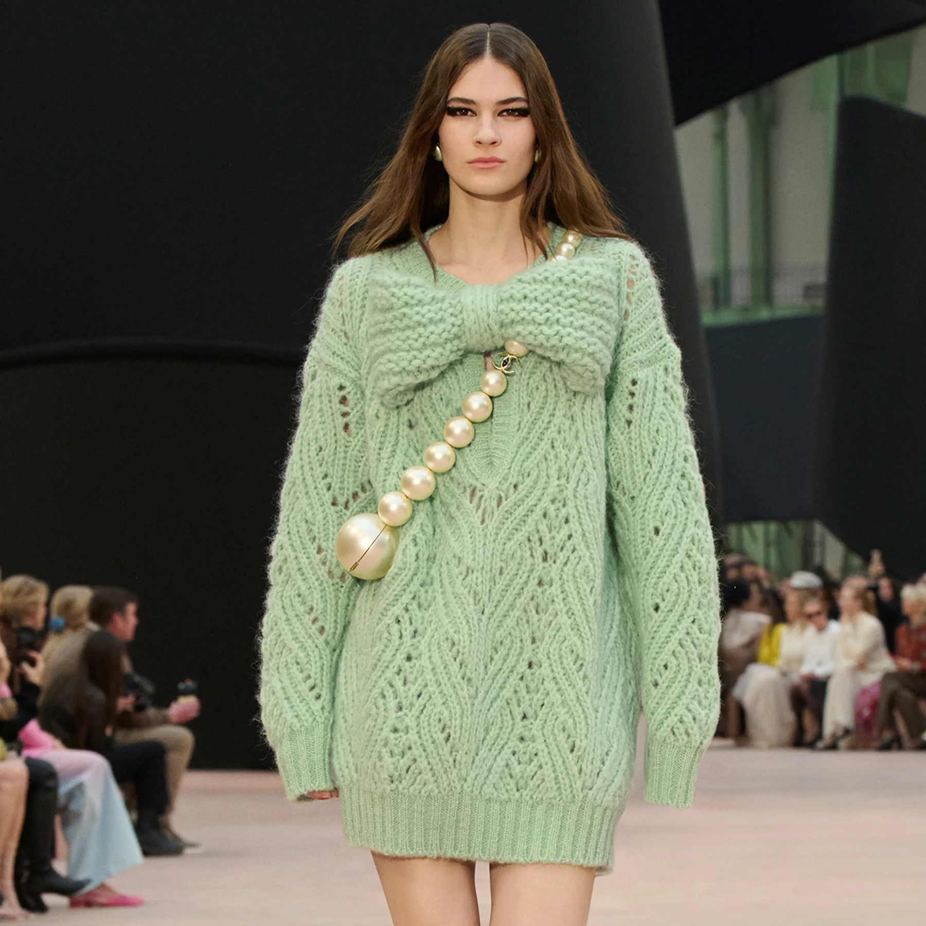 NIGO Chanel Women's Spring/Fall High-Street Bow-Neck Knit Higher Quality Long-Sleeve Solid-Color Mohair Wool Short Dress Dresses Ngvp #nigo2647