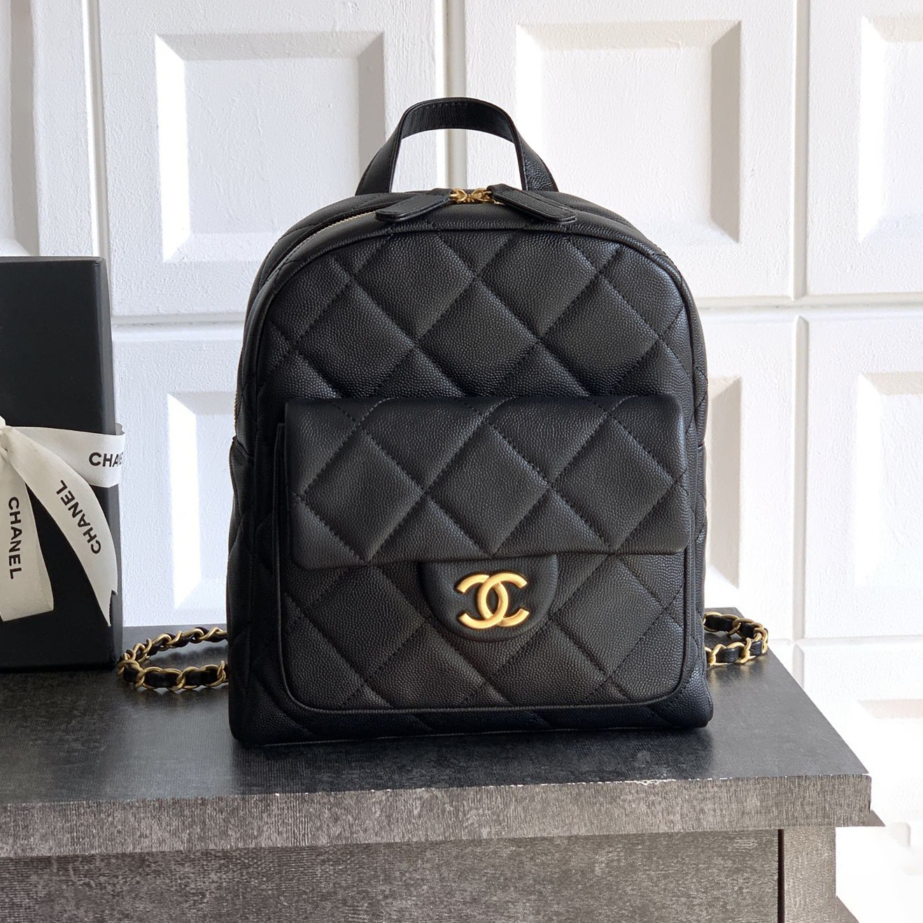 NIGO Chanel Women's Fashion Classic Solid Color Double Zip Leather Logo Backpack With Chain Straps Bag Bags AS5793-B22082-94305 #nigo79454