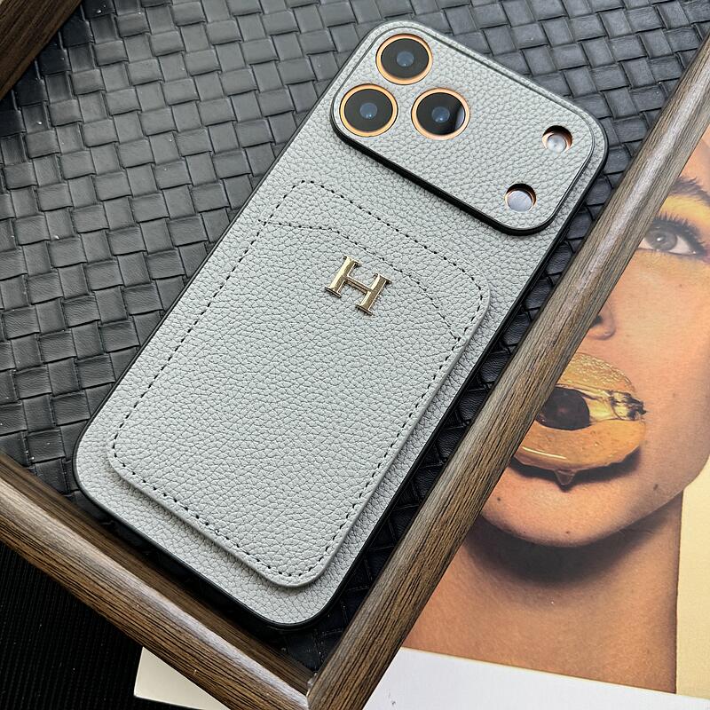 NIGO Hermes Men's And Women's Classic Solid Color Logo Leather Apple Series With Grain Texture Phone Case Accessories #nigo79472