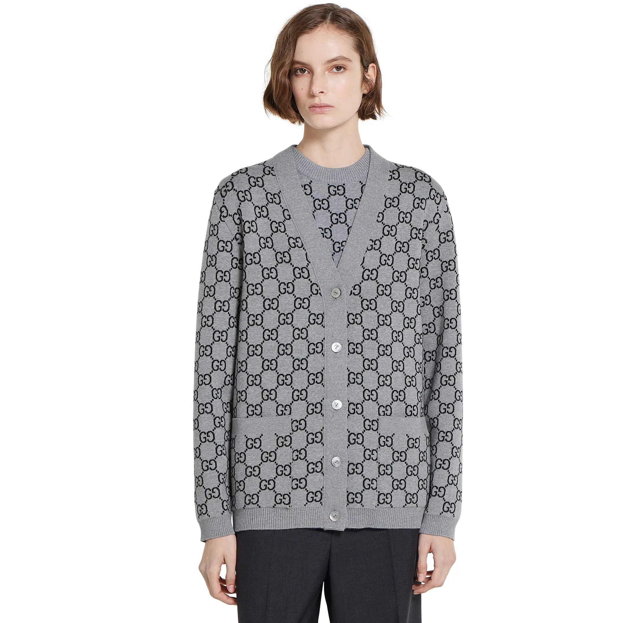 NIGO Gucci Men's and Women's Autumn/Winter Fashion Casual Double-Faced GG Jacquard Fine Wool Knit Cardigan #nigo79486