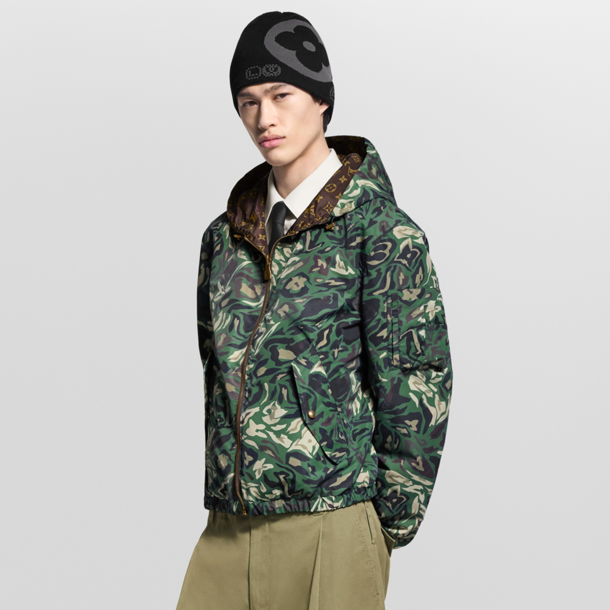 NIGO Louis Vuitton MONOGRAM Men's Spring/Fall Fashion Casual Hooded Zipper Camouflage Vintage Print Reversible Hooded Jacket Trench Coat Jacket #nigo79491