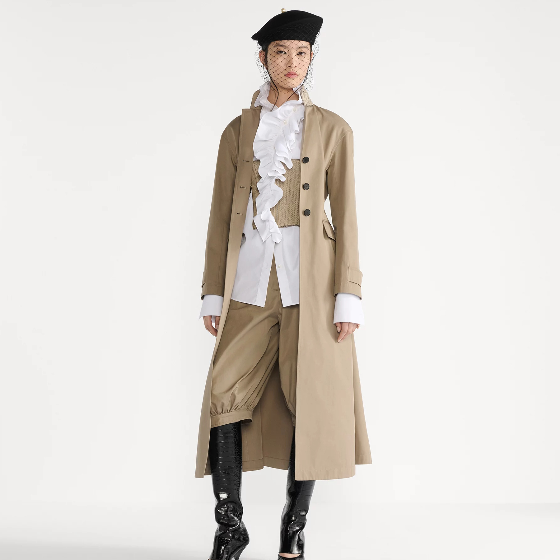 NIGO Dior Women's Fall/Winter Cotton-Blend Huanida Faux Two-Piece Zipper-Waist Single-Breasted Loose-Fit Trench Coat Jacket Ngvp #nigo2718