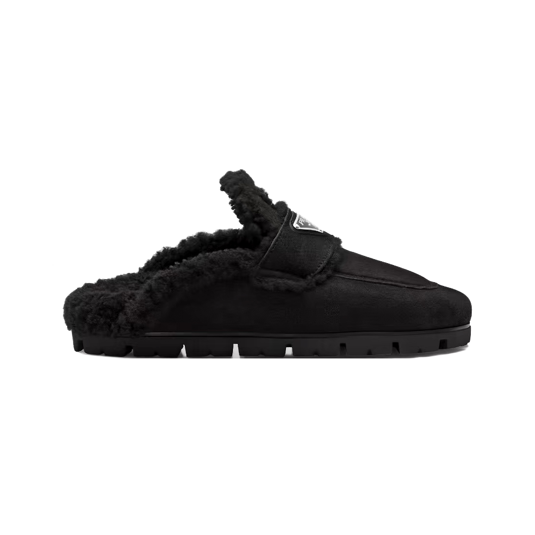 NIGO Prada Women's Fall/Winter Fashion Casual Round Toe Open Back Classic Logo Triangle Label Shearling Slippers Shoes #nigo79521