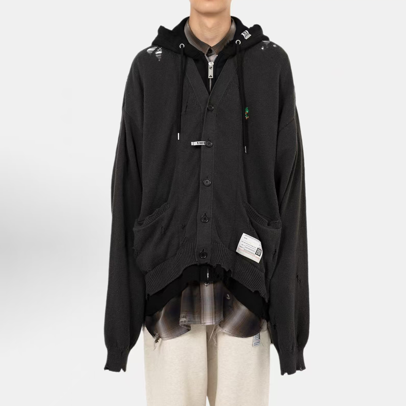 NIGO Maison Mihara Yasuhiro Spring/summer Fashion Casual Solid Color Hooded Zipper Embroidered Oversized Relaxed Patchwork Long Sleeve Knit Sweater Jacket #nigo79498