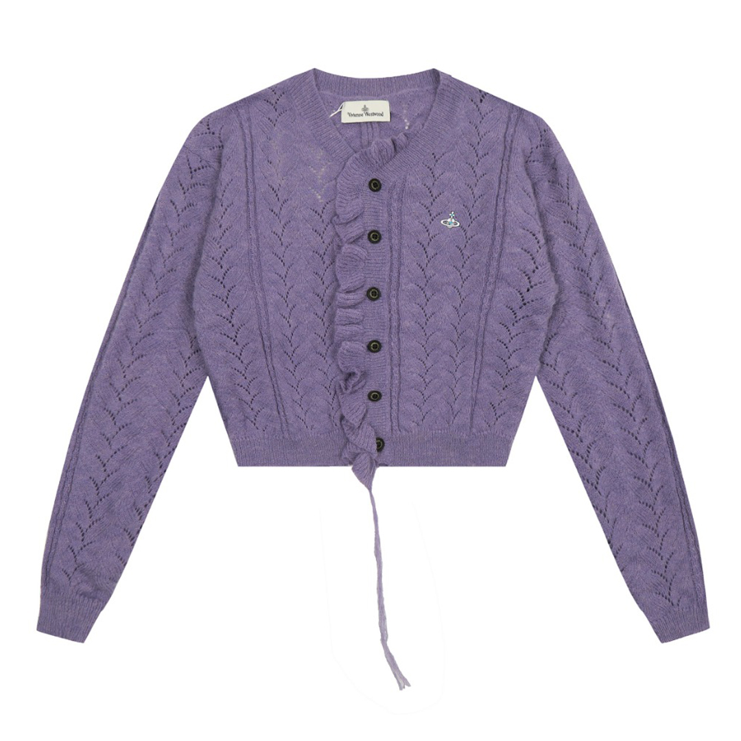 NIGO Vivienne Westwood Women's Fall/Winter Logo Embroidered Lace Collar Single-Breasted Wool Blend Knit Cardigan #nigo81758