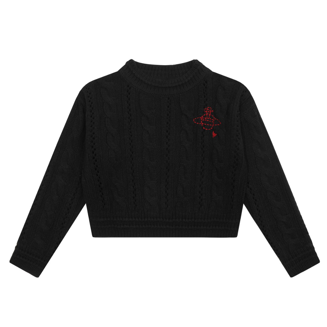 NIGO Vivienne Westwood Men's & Women's Fall/Winter Vintage Logo Embroidered Sweater Round Neck Long Sleeve Solid Color Knit Top #nigo81757