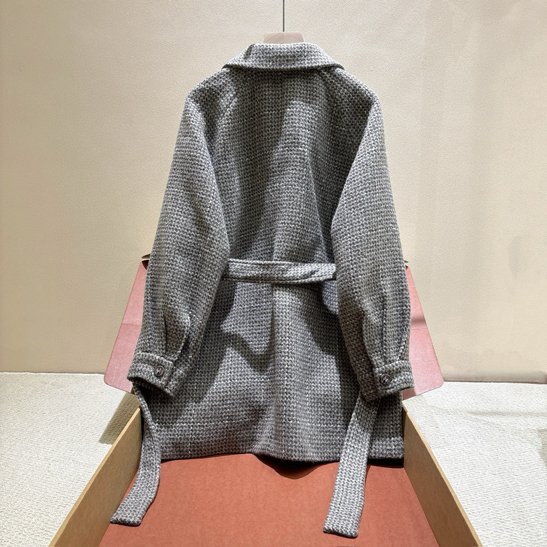 NIGO Chanel Women's Fall/Winter Fashion Classic Lapel Half Button Wool Tweed Belted Coat Jacket #nigo79544