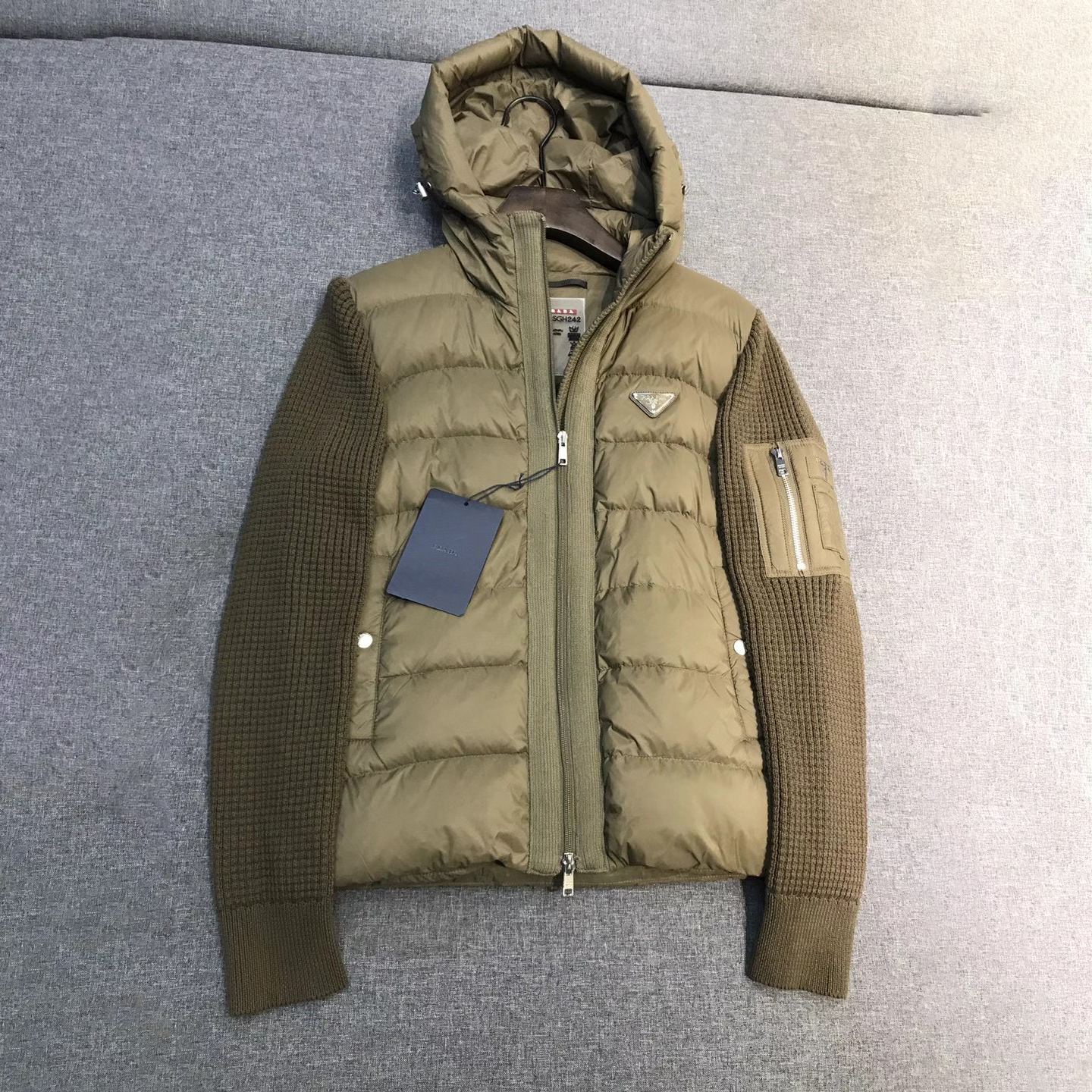 NIGO Prada Men's Fall/Winter Fashion Casual Classic Logo Triangular Enamel Emblem Hooded Zipper Patchwork Down Jacket #nigo79548