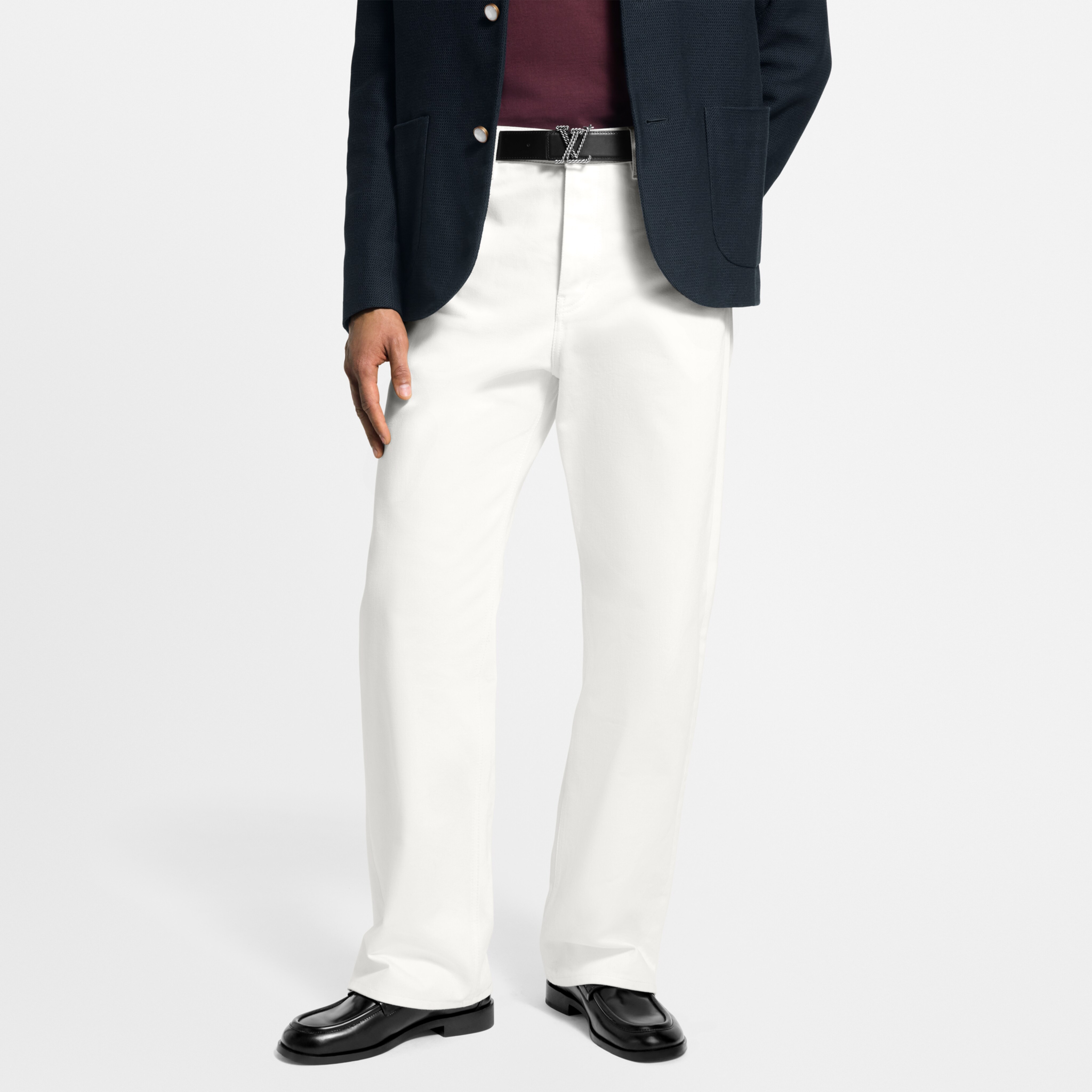 NIGO Louis Vuitton Men's Spring/Fall Fashion Classic Solid Color Back Pocket Embroidered White Denim Pants #nigo79553