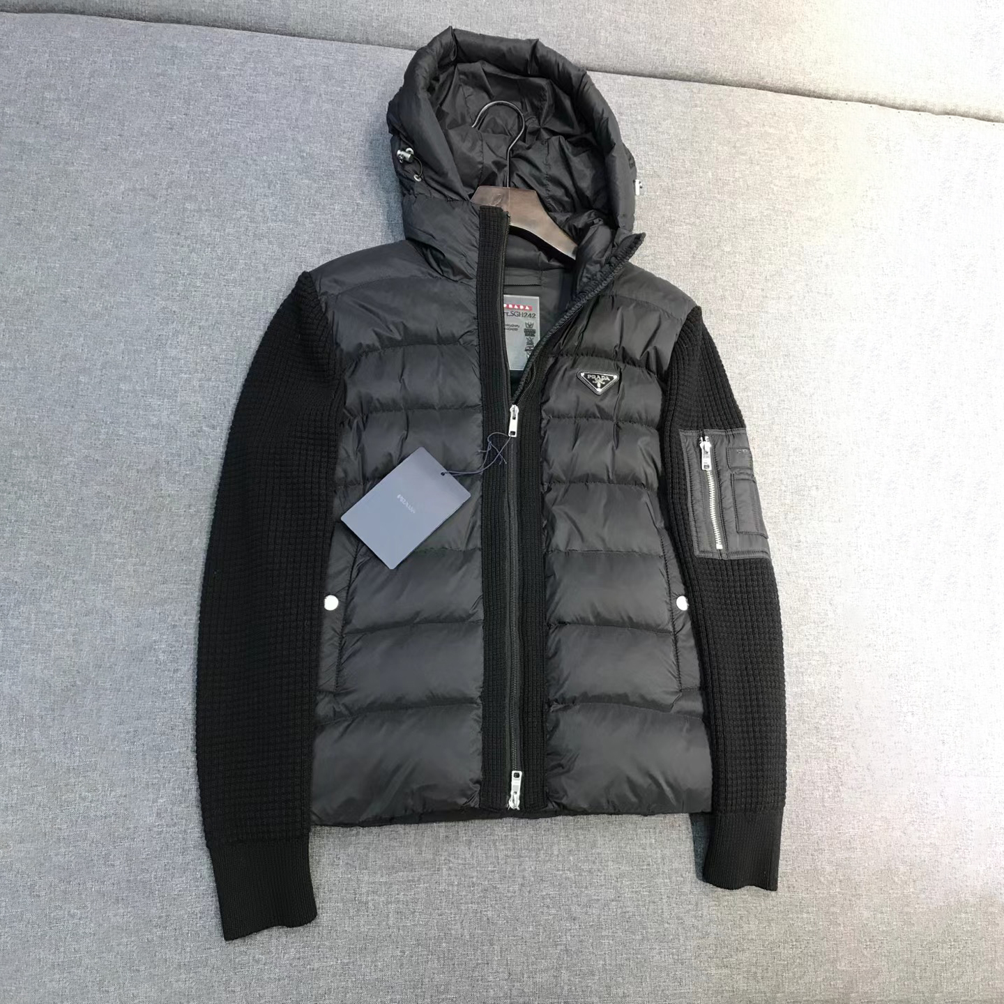 NIGO Prada Men's Fall/Winter Fashion Casual Classic Logo Triangular Enamel Emblem Hooded Zipper Patchwork Down Jacket #nigo79548
