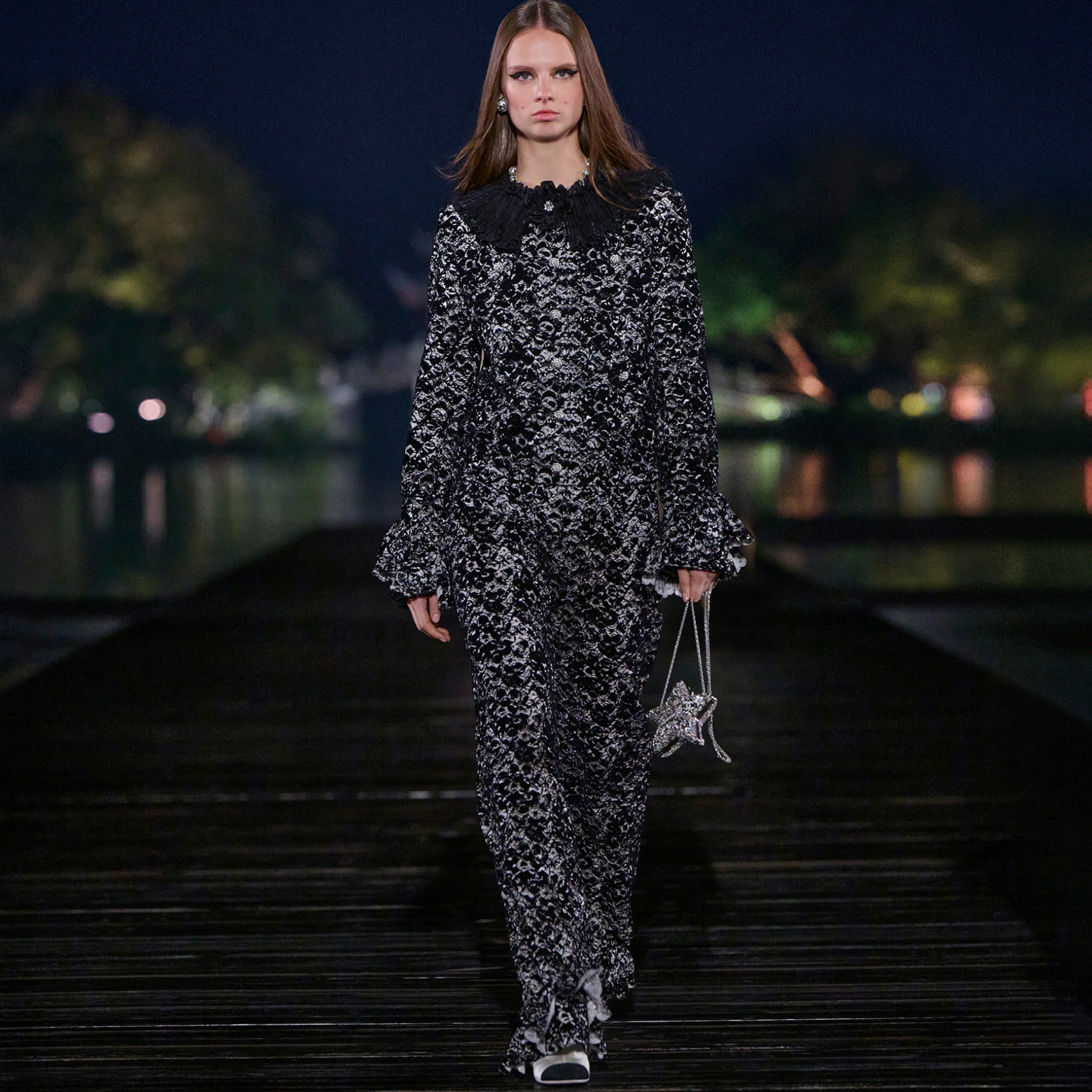 NIGO Chanel Women's Spring/Fall High-Street Lace & Velvet Patchwork Floral Openwork Embroidered Single-Breasted Short Jacket Casual Lace-Trimmed Trousers Pants Ngvp #nigo2726