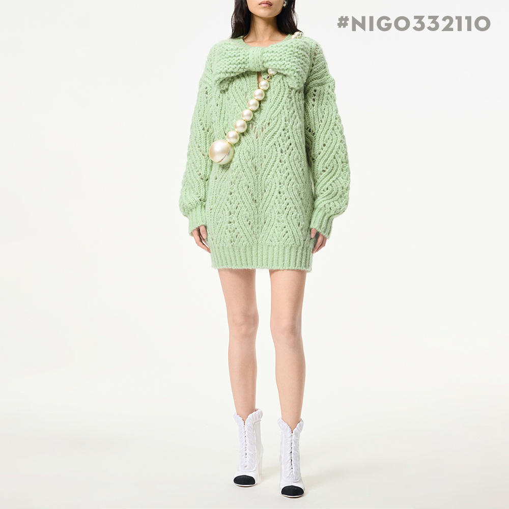 NIGO Chanel 25K Fall/Winter Haute Couture Collection Long Sleeves Short Dress Mohair And Wool Light Green #nigo332110