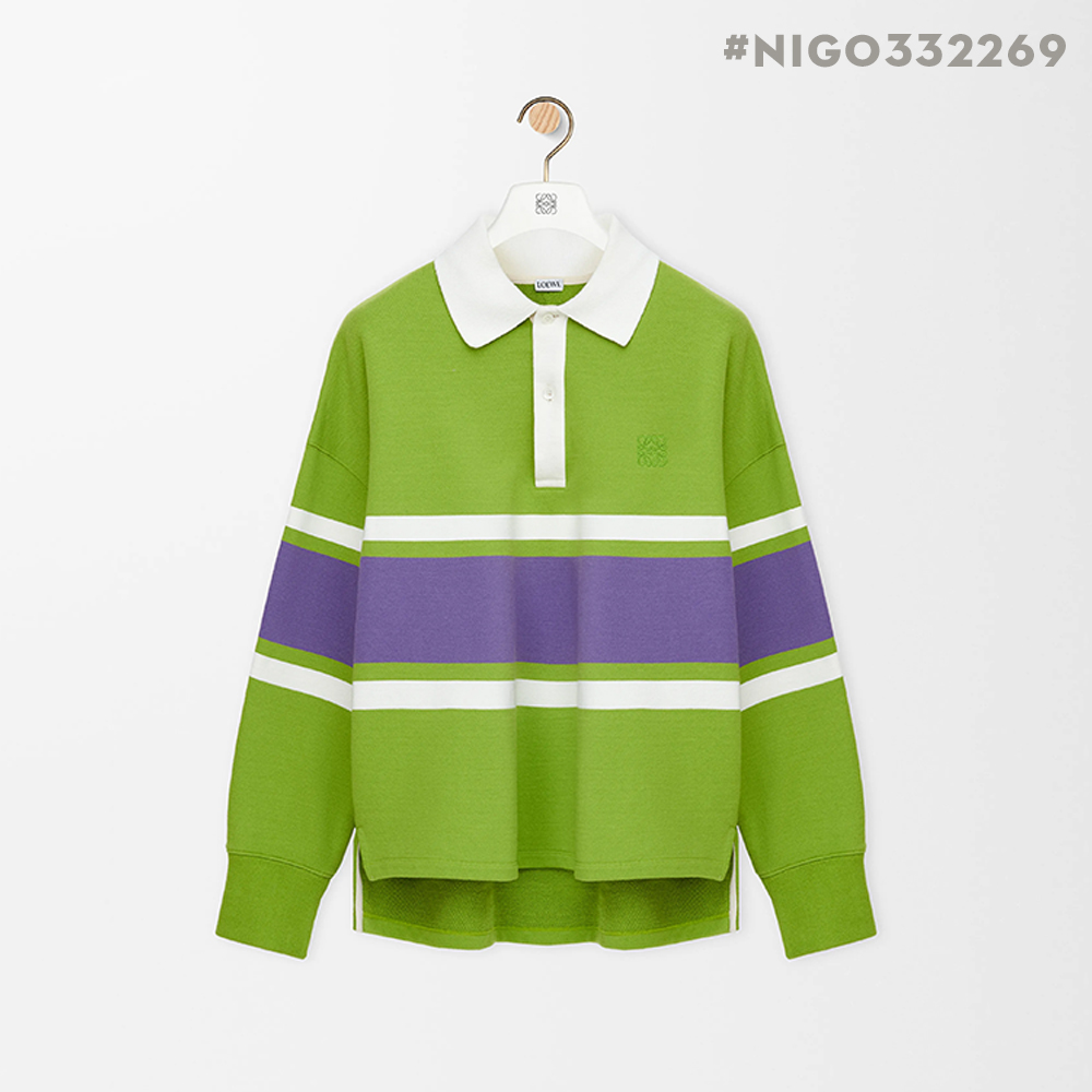 NIGO LOEWE FW25 Men's Cotton Horizontal Striped Logo Embroidered Long-Sleeved Polo Shirt #nigo332269