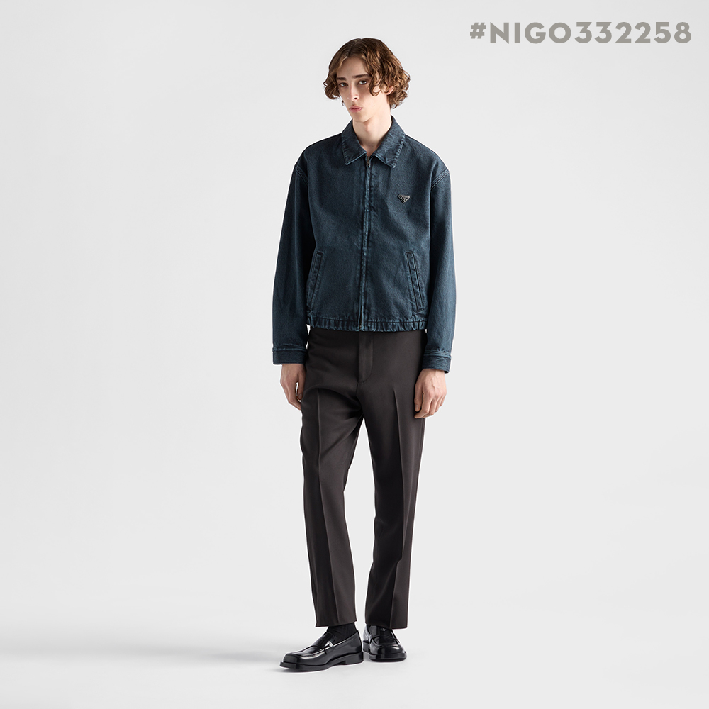 NIGO PRADA Men's Obsidian Denim Bomber Jacket Shirt-collar Zip-up Logo Long-sleeve Denim Jacket #nigo332258