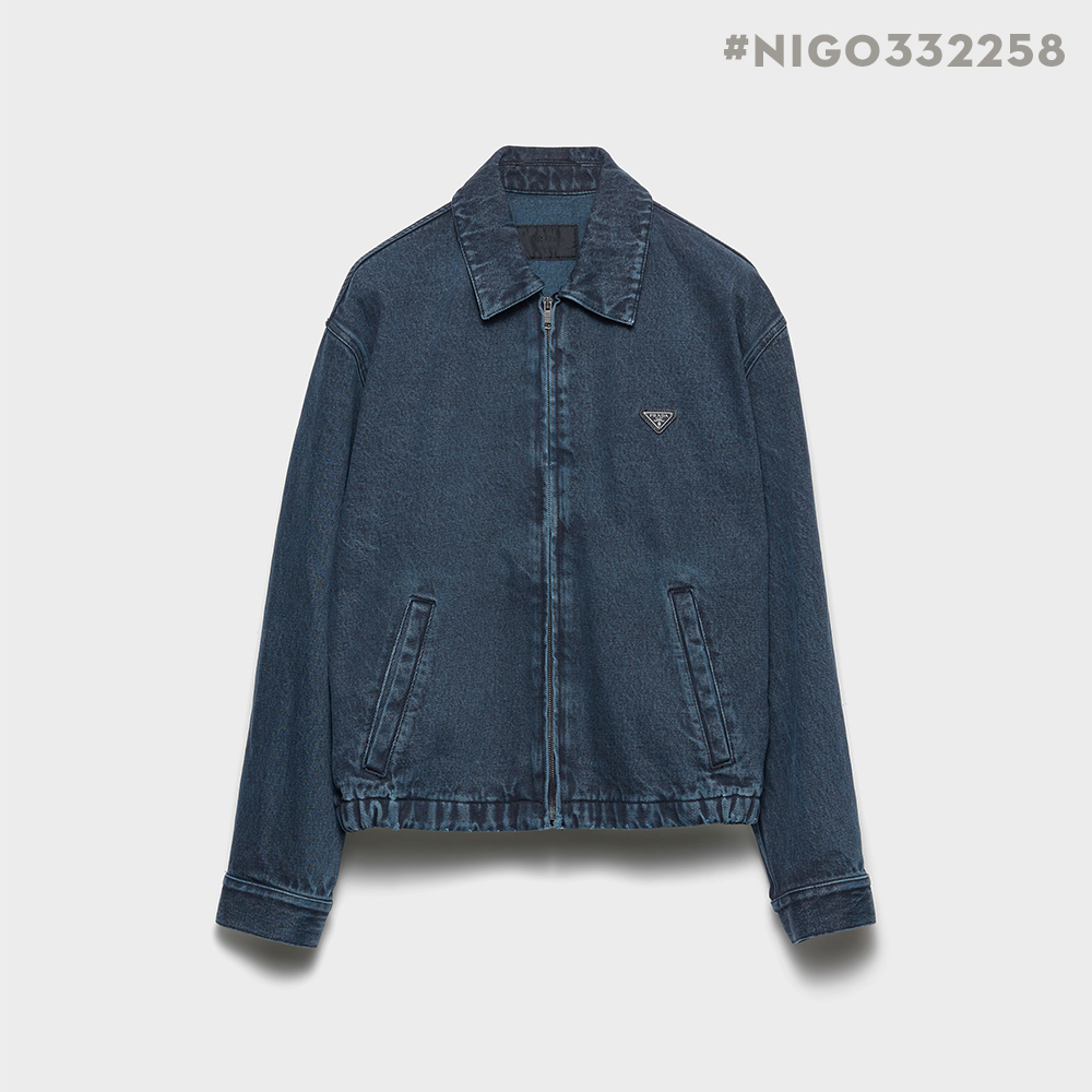 NIGO PRADA Men's Obsidian Denim Bomber Jacket Shirt-collar Zip-up Logo Long-sleeve Denim Jacket #nigo332258