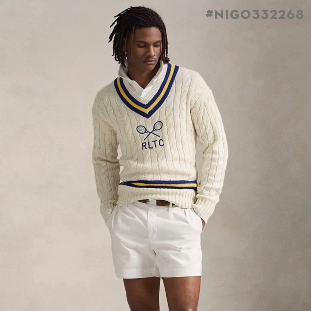 NIGO Ralph Lauren Men's Polo Solid Color V-neck Pullover Long-sleeved Autumn And Winter Knitted Wool Polo