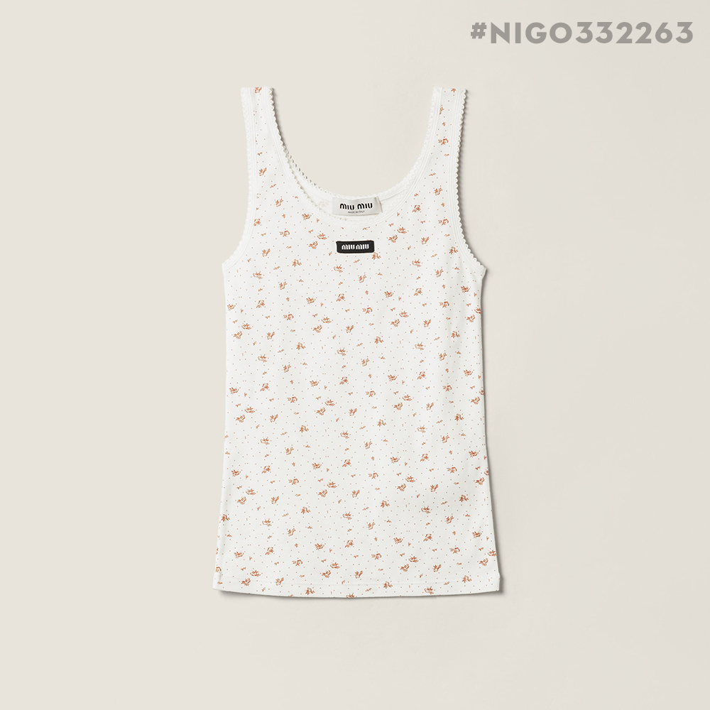 NIGO MIUMIU Women's Ribbed Knit Crew Neck Logo Patch Straight Tank Top #nigo332263