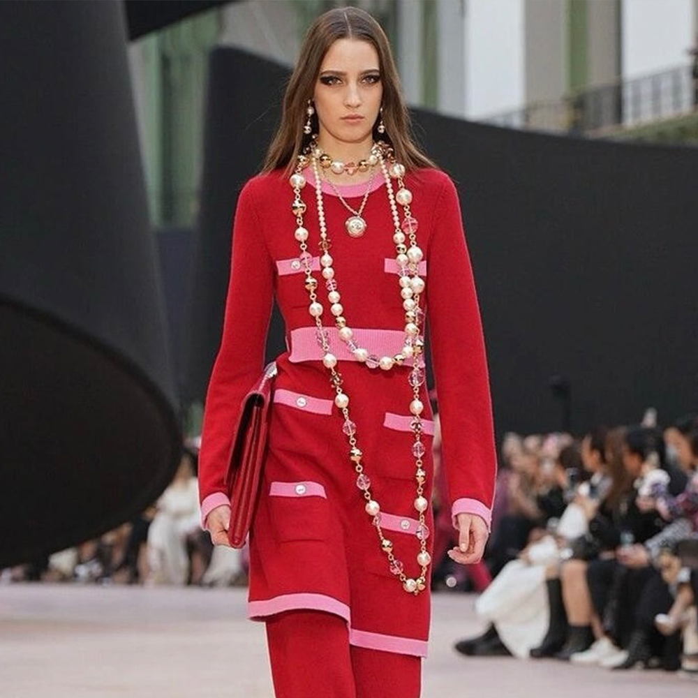 NIGO Chanel 25K Women's Little Fragrance Autumn and Winter Bow Buttons Contrast Color Pockets Cashmere Round Neck Knitted Dress #nigo332112