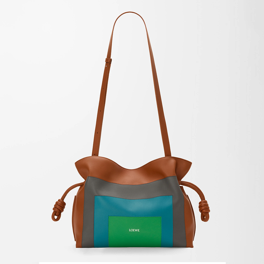 NIGO LOEWE Flamenco x Albers  Medium Nappa Leather Flamenco Clutch Caramel Bright Green Logo Classic Cowhide Colorblocked Clutch Bag #nigo332361