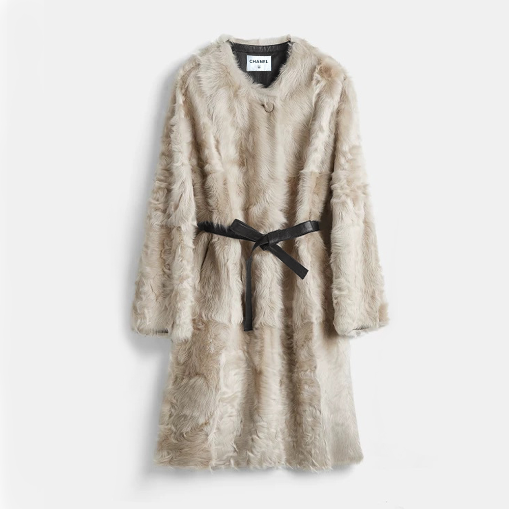 NIGO Chanel Soft Gold Little Lake Sheep Reversible Fur Coat Casual Loose Minimalist Jacket Belted Fleece Jacket #nigo332355