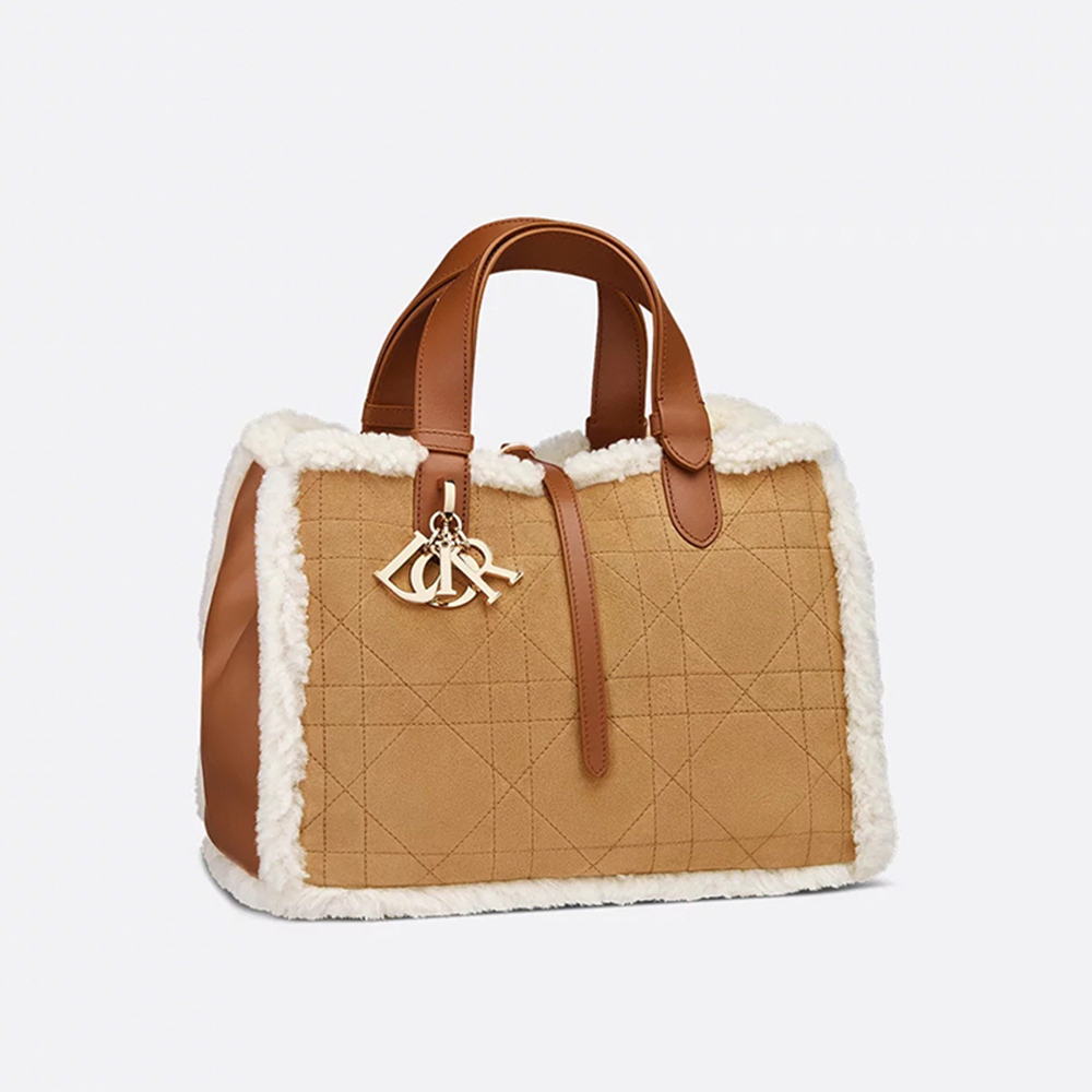 NIGO DIOR Women's Toujours Metal Hardware Accessories Suede And Lambskin Shearling Tote Bag #nigo331503