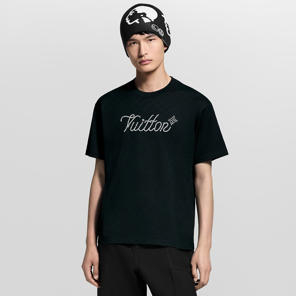 NIGO Louis Vuitton Men's Short-sleeved T-shirt Damier Pattern Bead Embroidered Cursive Signature New Style #nigo325063