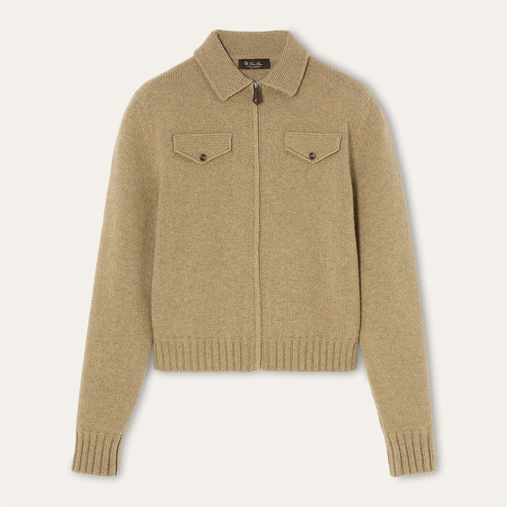 NIGO Loro Piana Women's FW25 Parksville Women's Jacket Ribbed Lapel Zippered Long-sleeve Cashmere Sweater #nigo332302