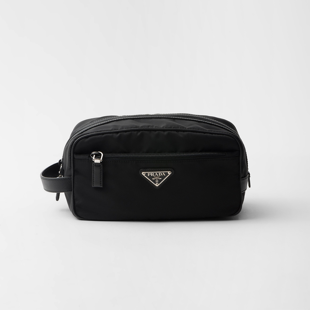 NIGO PRADA New Regenerated Nylon Enameled Triangle Logo Saffiano Leather Travel Storage Bag Toiletry Bag #nigo332316