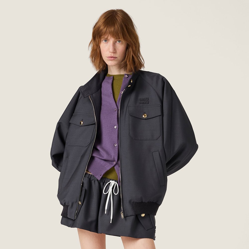 NIGO MIUMIU Women's Jersey Stand Collar Long Sleeves Embroidered Logo Hematite Bonded Pony Mohair And Knit Jacket #nigo332309