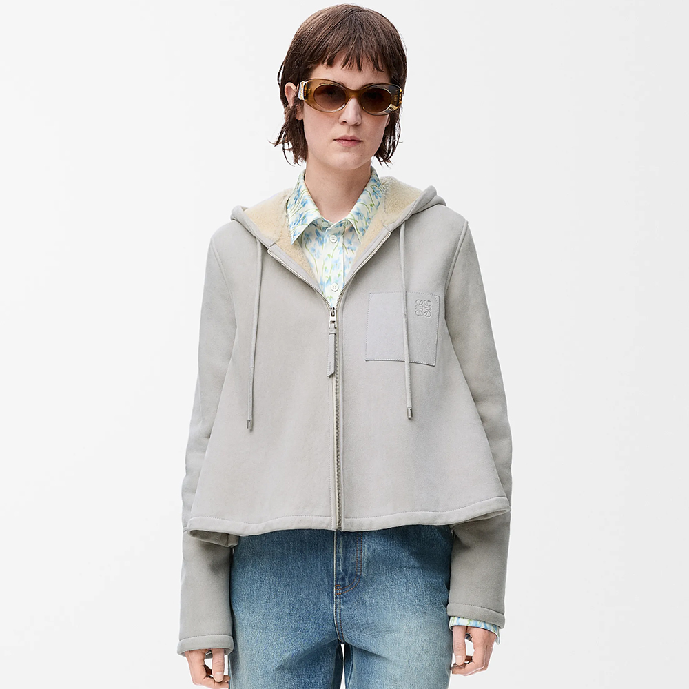 NIGO LOEWE 25AW Derby Suede Leather And Fur Beige Tellow Hair Suede Shearling Hooded Jacket #nigo332353