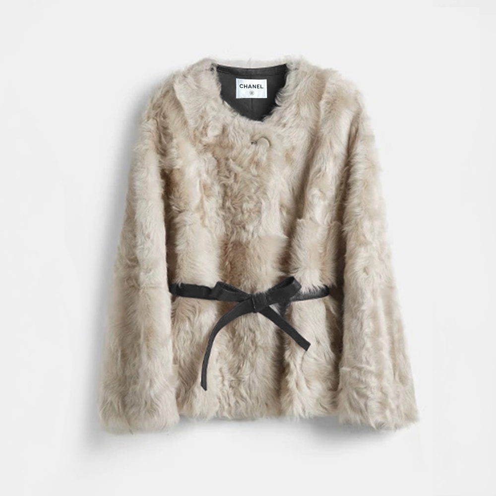 NIGO Chanel Soft Gold Little Lake Sheep Reversible Fur Coat Casual Loose Minimalist Jacket Belted Fleece Jacket #nigo332354