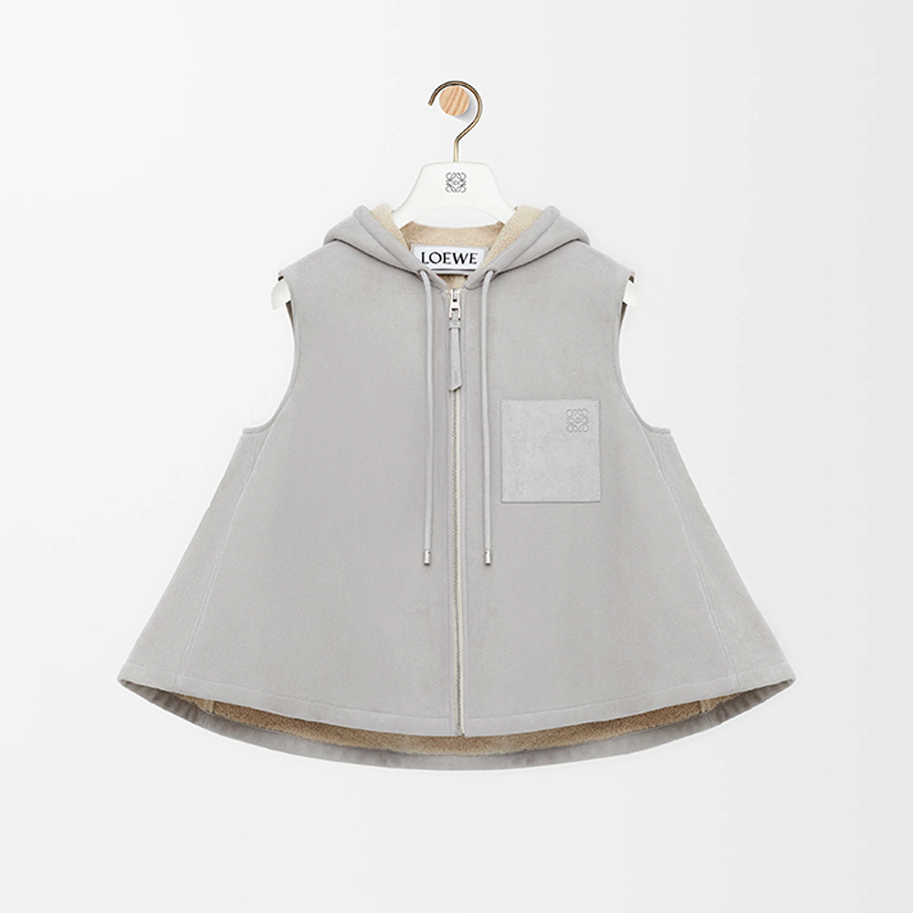 NIGO LOEWE Deppi Suede Brushed Beige Yellow Hair Brushed Hooded Fur Vest Shearling Hooded Vest #nigo332351